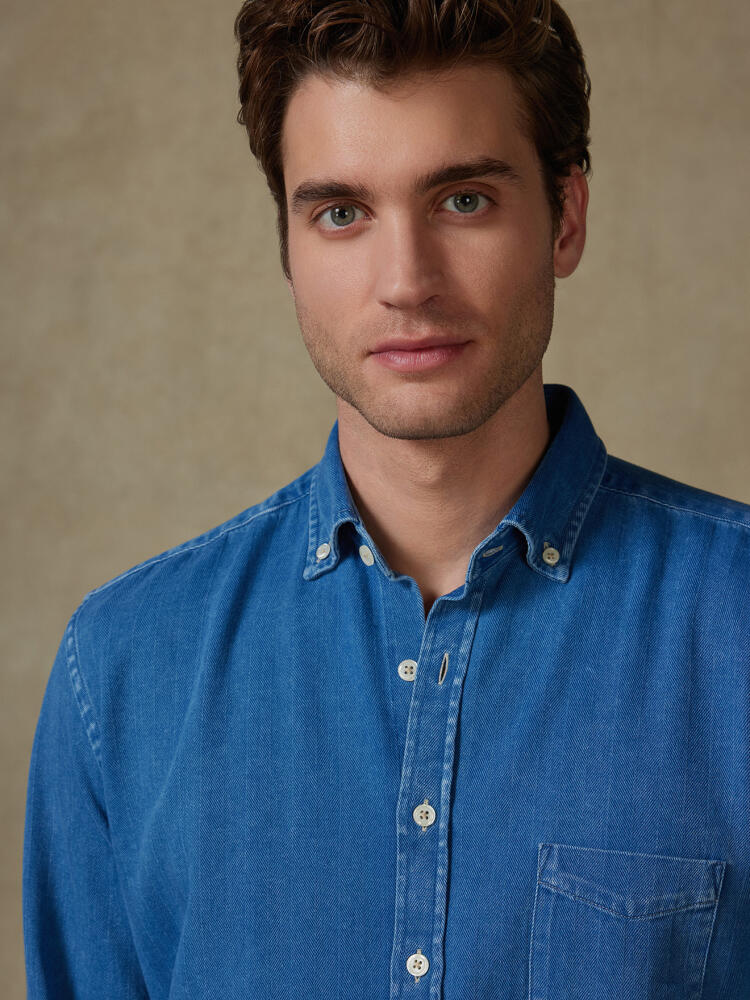 Chemise Albro indigo à motif chevron - Col boutonné Chemises Casual Classique