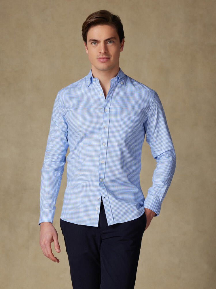 Chemise Anthony en micro vichy ciel- Col Boutonné Chemises Homme