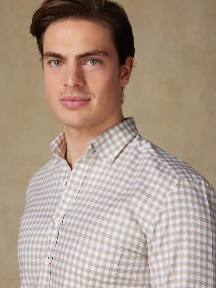 Chemise Ash à carreaux sable- Col Boutonné Chemises Homme