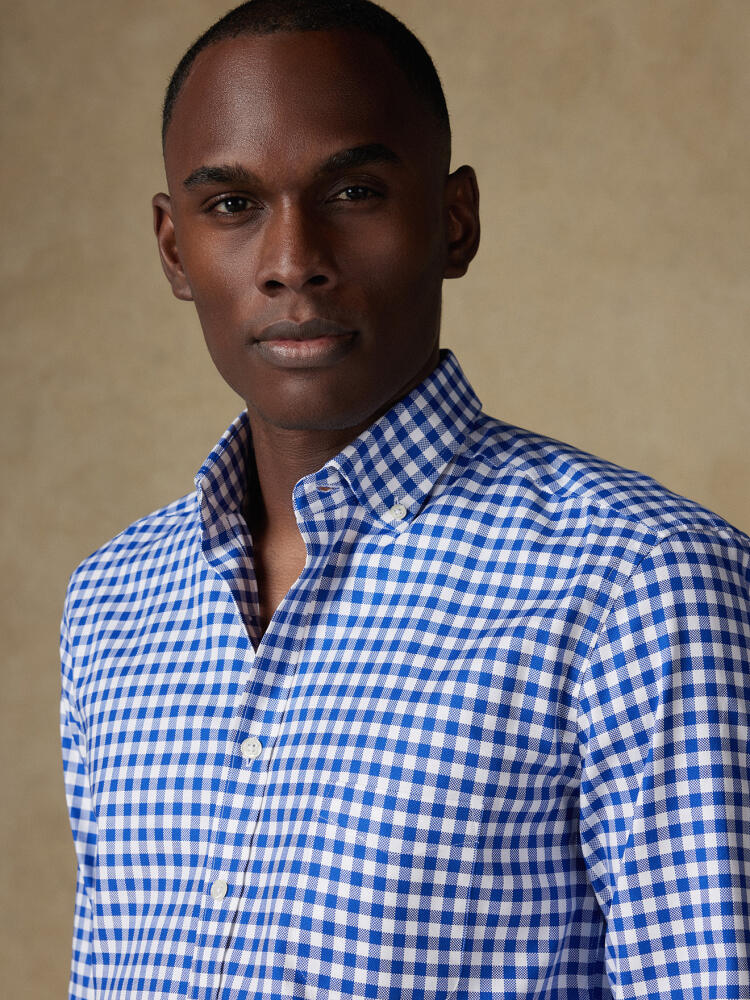Chemise Ash à carreaux marine- Col Boutonné Chemises Homme