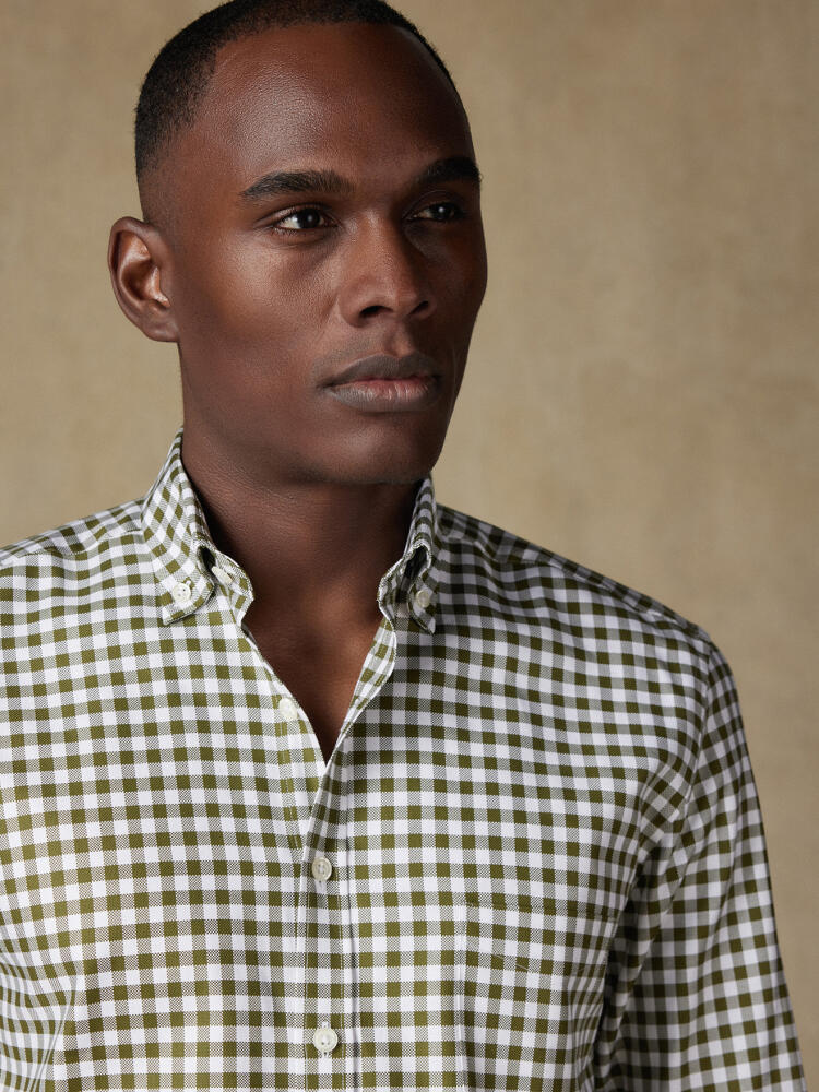 Chemise Ash à carreaux kaki- Col Boutonné Chemises Homme