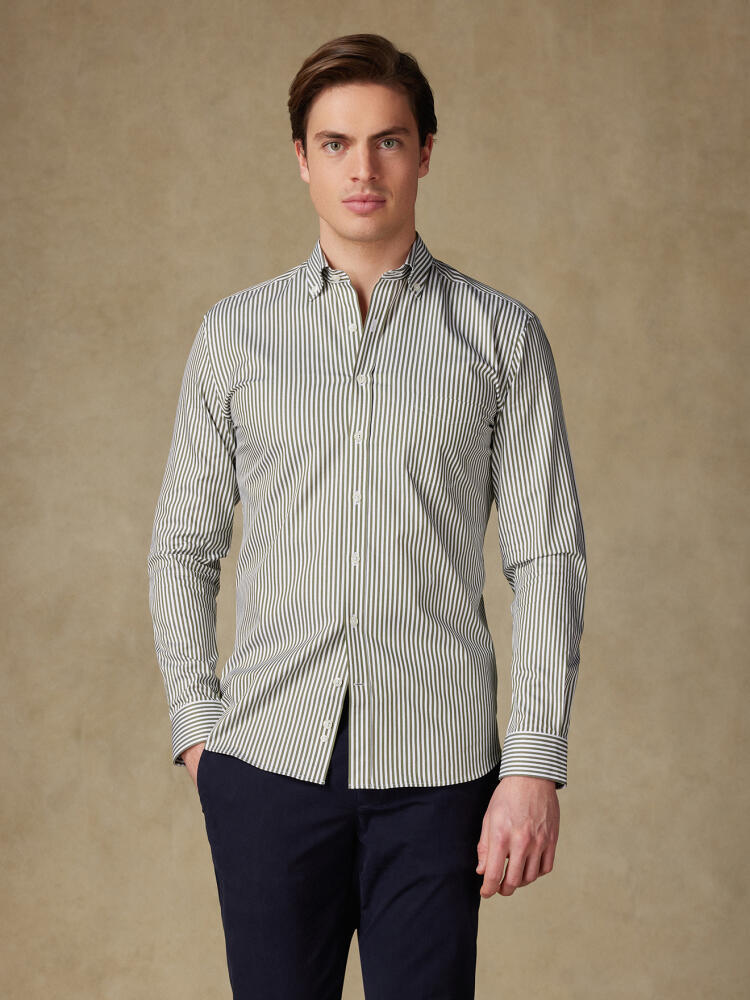 Chemise Barry à rayures kaki- Col Boutonné Chemises Homme