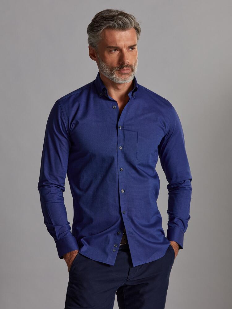 Chemise Bob en micro-oxford bleu - Col Boutonné Outlet