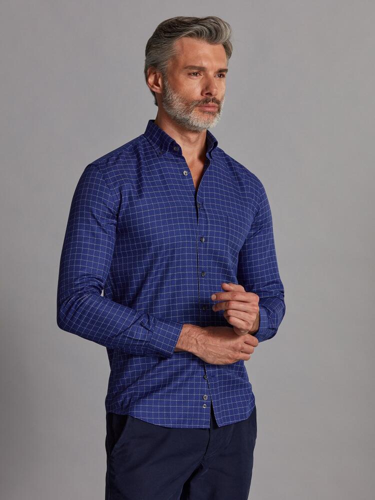 Chemise Brett marine à carreaux ciel - Col Boutonné Chemises Homme