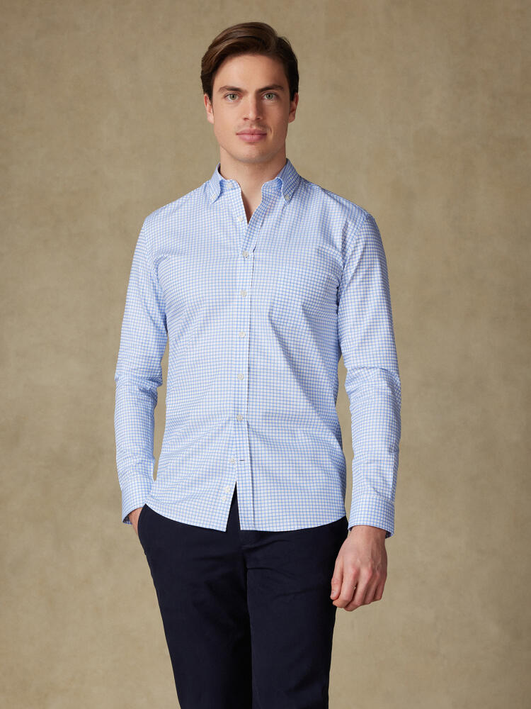 Chemise Carlton à carreaux ciel - Col Boutonné Chemises Homme