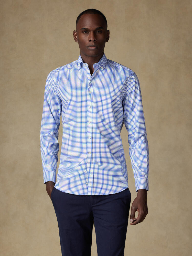 Chemise Carlton à carreaux bleus - Col Boutonné Chemises Homme