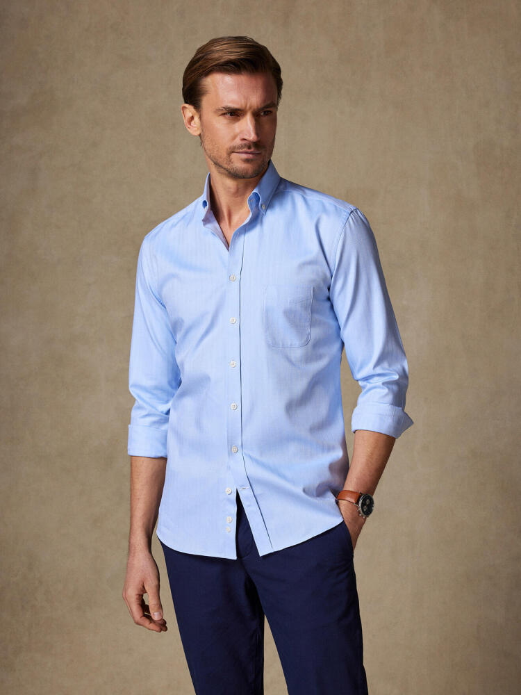 Chemise en chevron ciel   - Col boutonné Chemises Homme