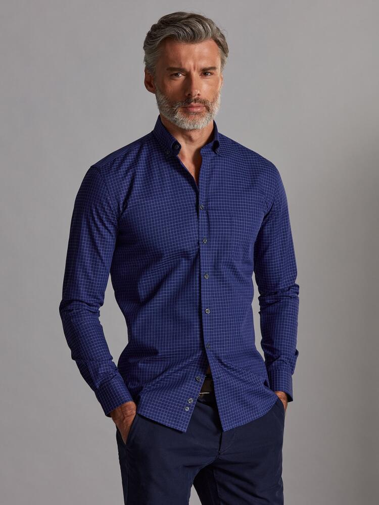 Chemise Clyde marine à carreaux ciel - Col Boutonné Chemises Homme