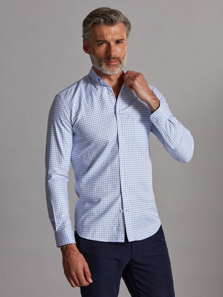 Chemise Curt à carreaux ciel - Col Boutonné Chemises Homme