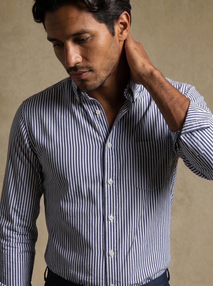 Chemise Davin à rayures marine - Col boutonné Chemises Homme