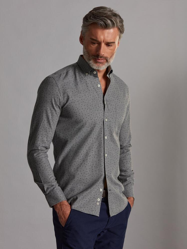 Chemise Dorian en flanelle grise à pois imprimés - Col Boutonné Chemises Homme