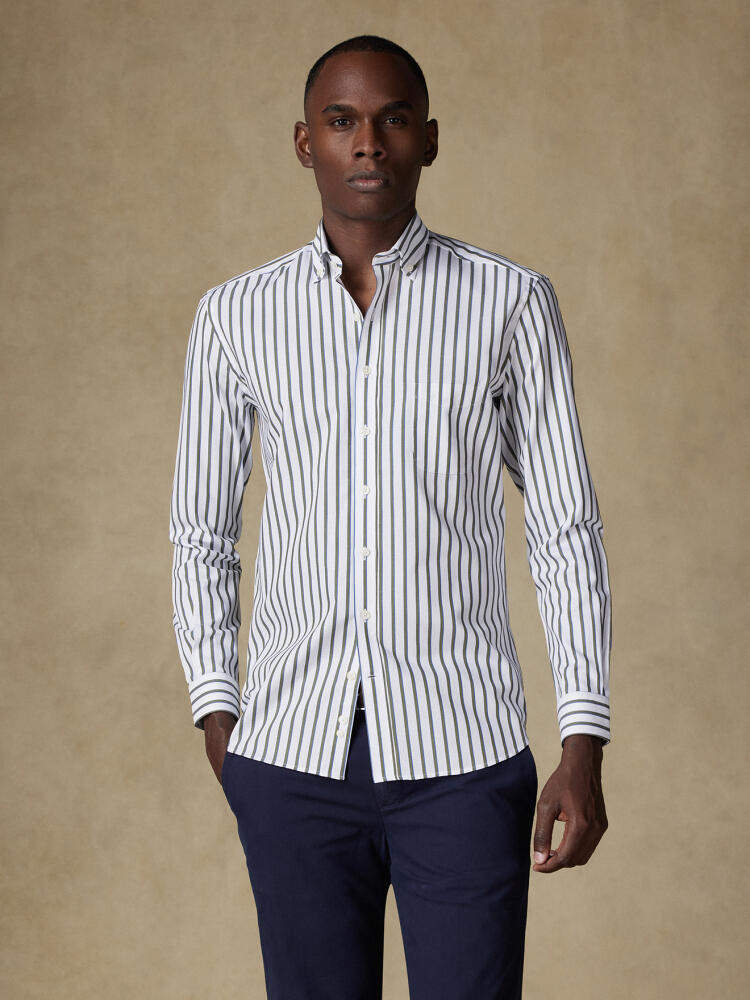 Chemise Elton à rayures kaki - Col Boutonné Chemises Homme