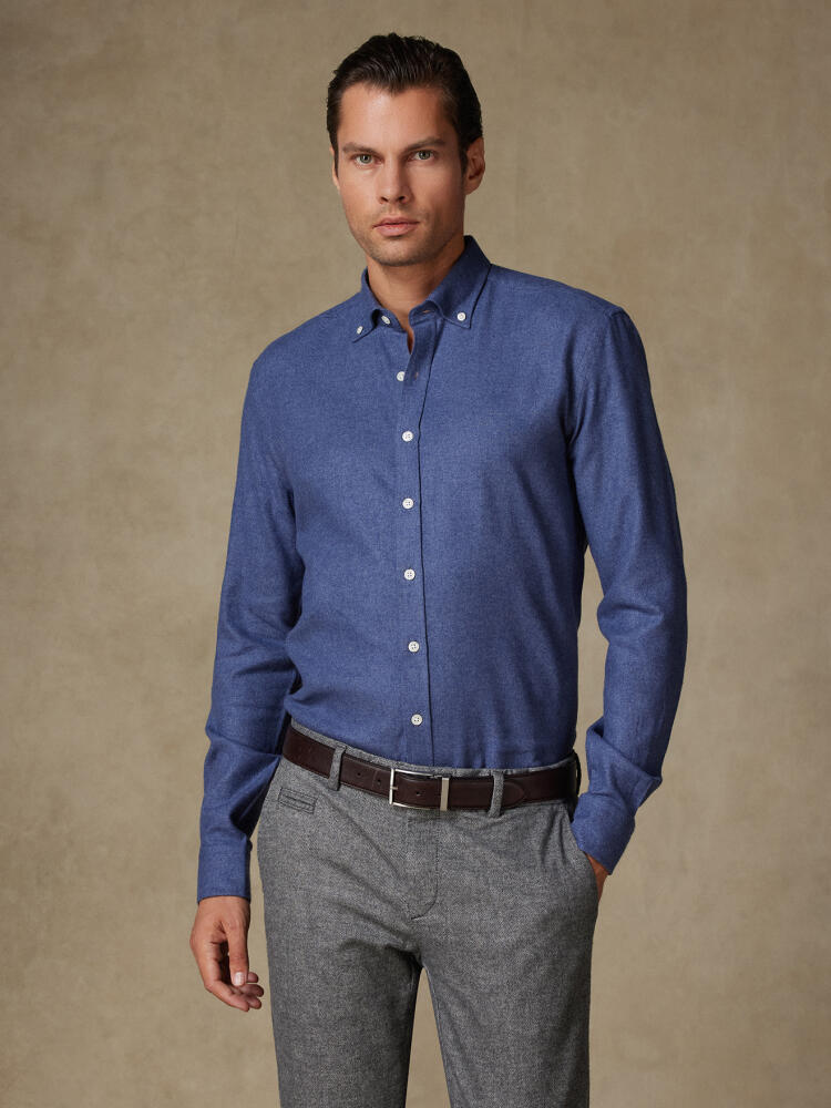 Chemise Garett en flanelle bleue - Coton recyclé- Col Boutonné Outlet