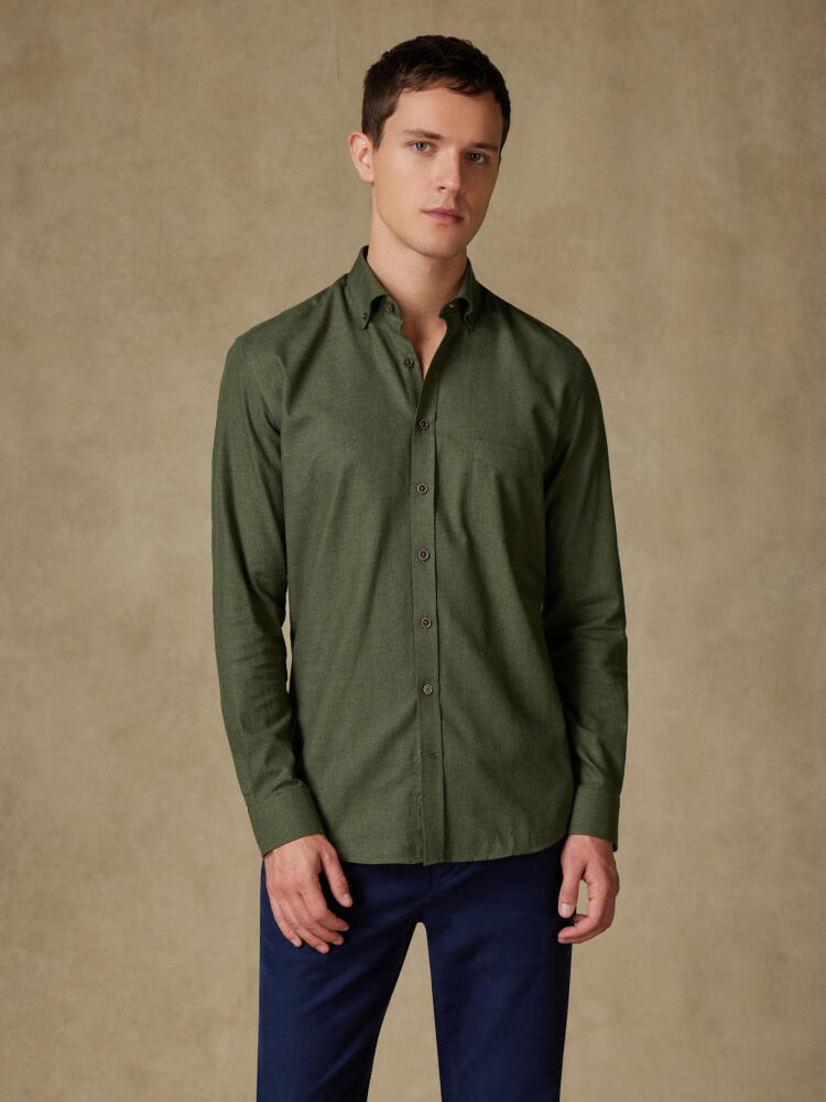 Chemise Hall en flanelle kaki - Col Boutonné Chemises Homme