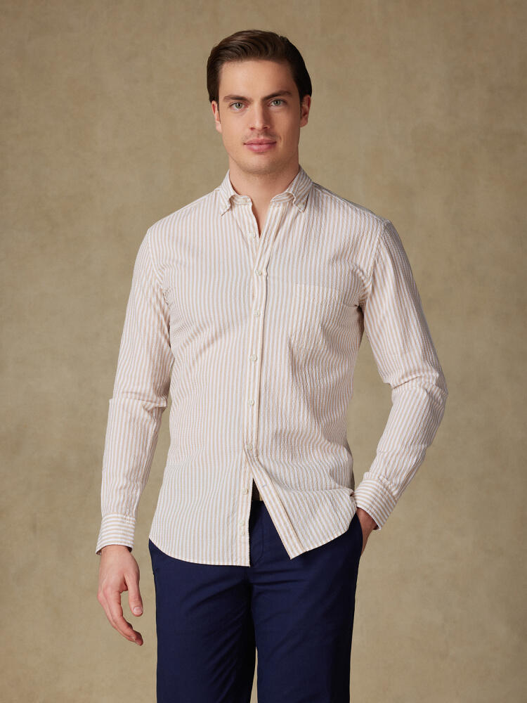 Chemise Ian en seersucker sable- Col Boutonné Chemises Homme