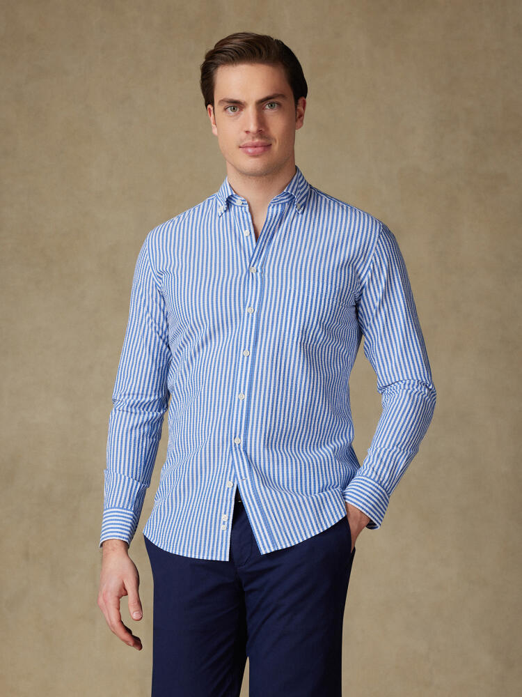 Chemise Ian en seersucker bleu - Col Boutonné Chemises Homme