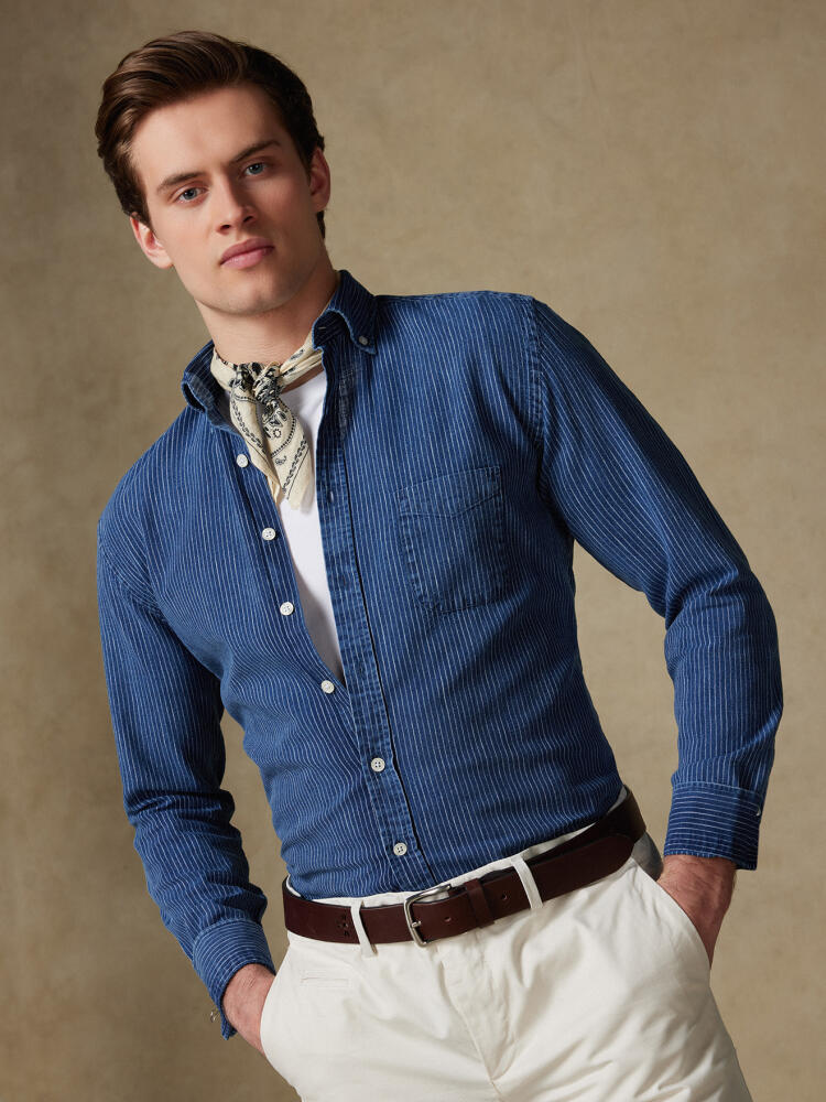 Chemise Island à rayures indigo  - Col Boutonné Chemises Casual Classique