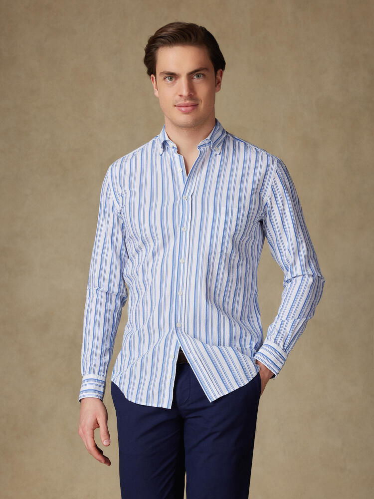 Chemise Ivor en seersucker bleu- Col Boutonné Chemises Homme