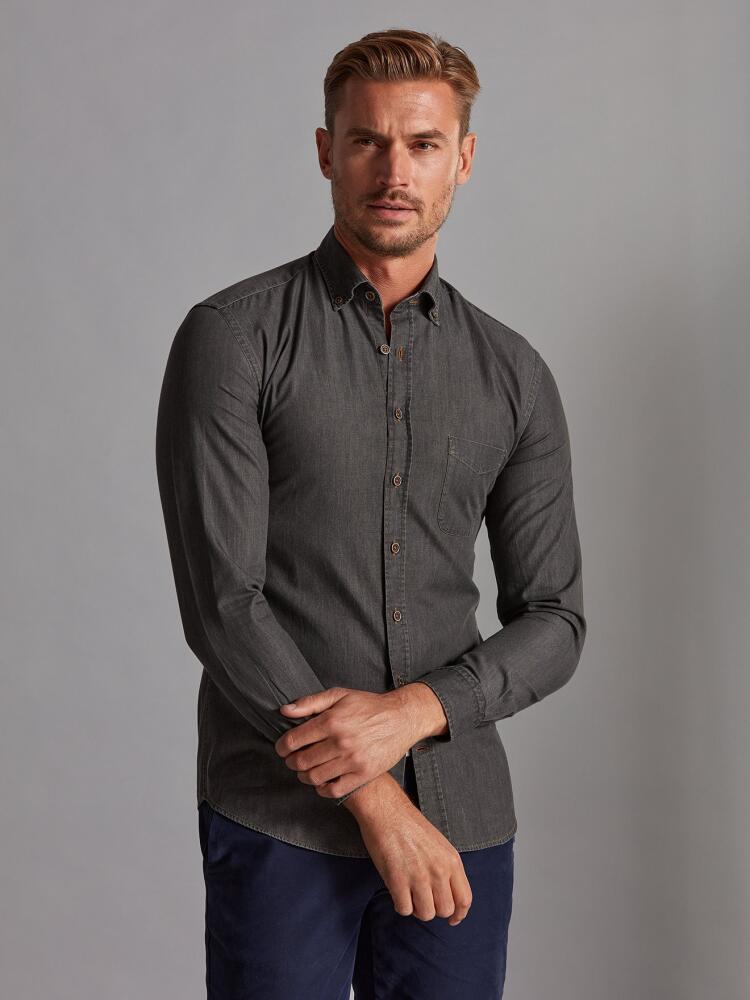 Chemise Lou grise en denim - Col Boutonné Chemises Homme