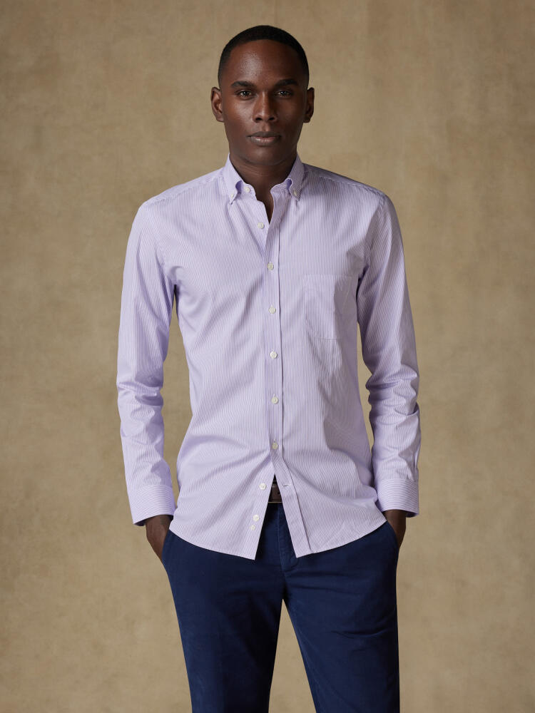 Chemise Menthon à rayures parme - Col Boutonné Chemises Homme