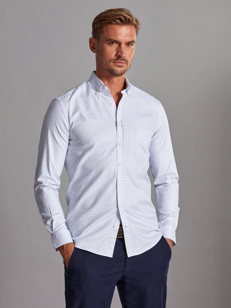 Chemise Oleg à carreaux chevron bleu - Col Boutonné Chemises Homme