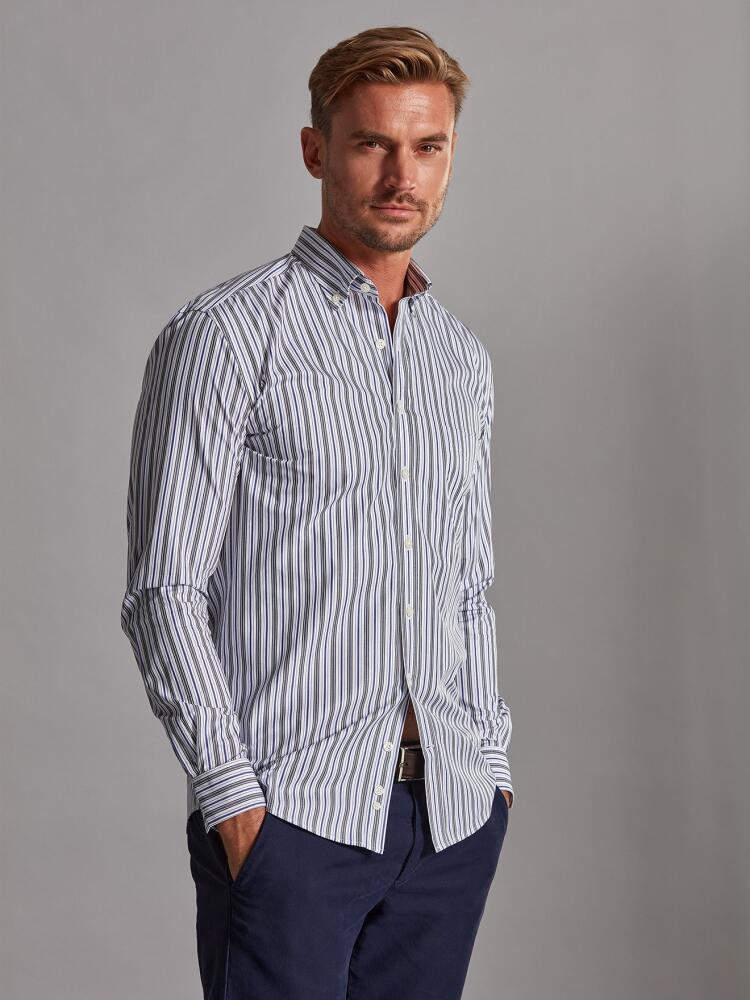 Chemise Riley à rayures marine et grises - Col Boutonné Chemises Homme