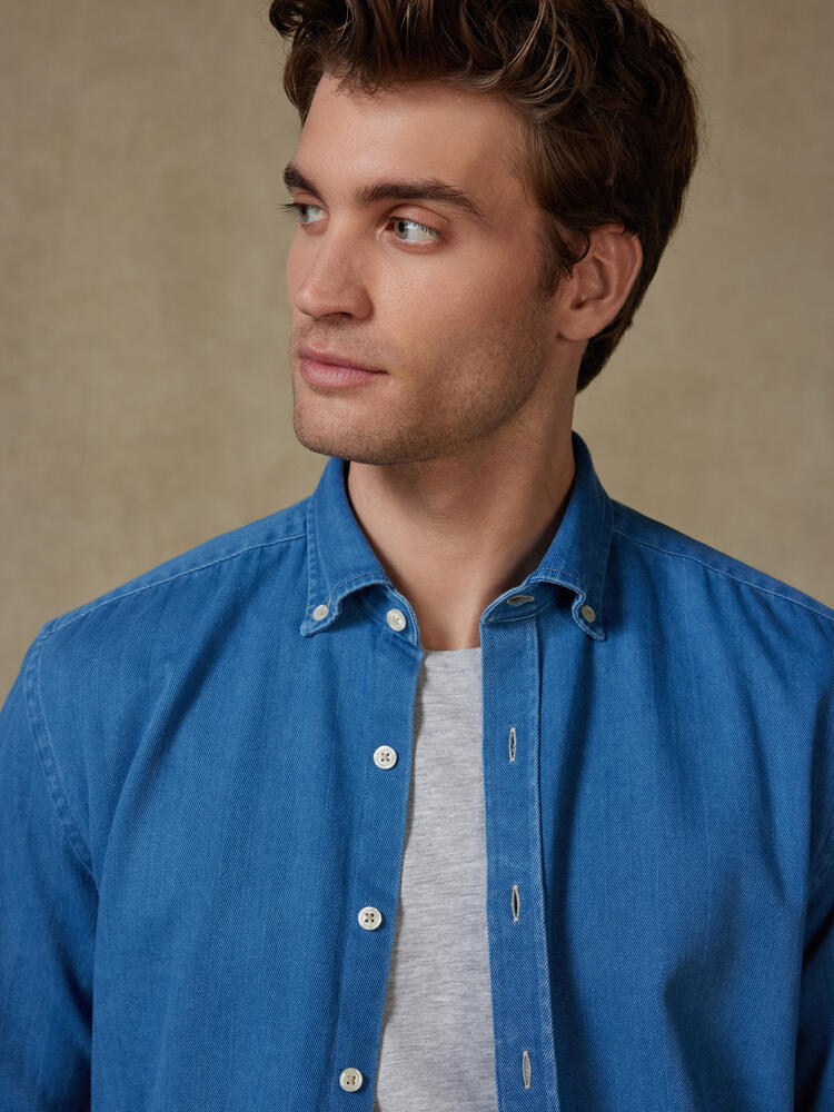 Chemise cintrée Albro indigo à motif chevron - Col boutonné Chemises Casual Slim
