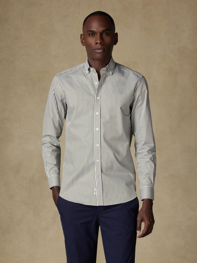 Chemise cintrée Barry à rayures kaki- Col Boutonné Chemises Homme