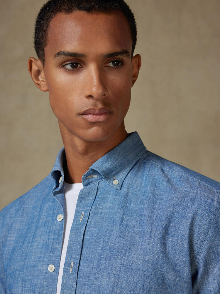 Chemise cintrée en chambray ciel - Col boutonné Chemises Casual Slim