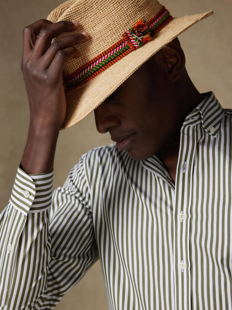 Chemise cintrée Chris à rayures kaki - Col Boutonné Chemises Col Boutonné Colorées