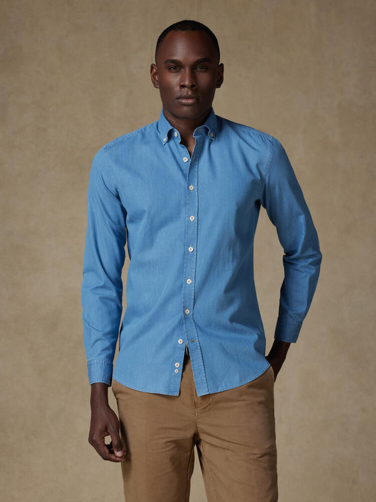 Chemise cintrée en denim ciel - Col boutonné Chemises Casual Slim