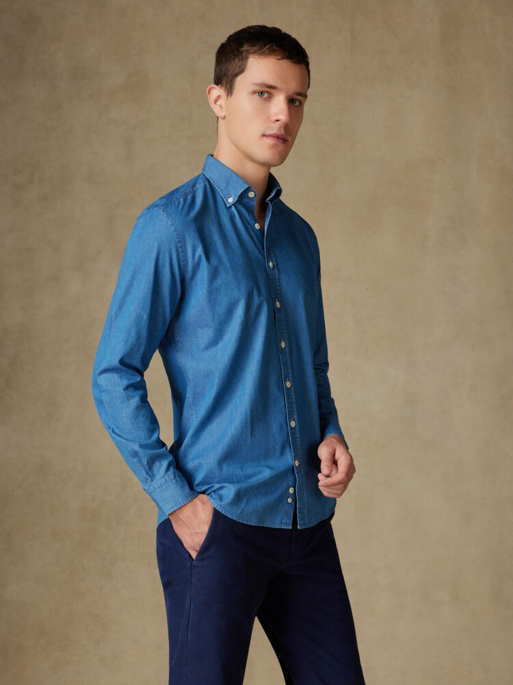 Chemise cintrée en denim ciel - Col Boutonné Chemises Homme