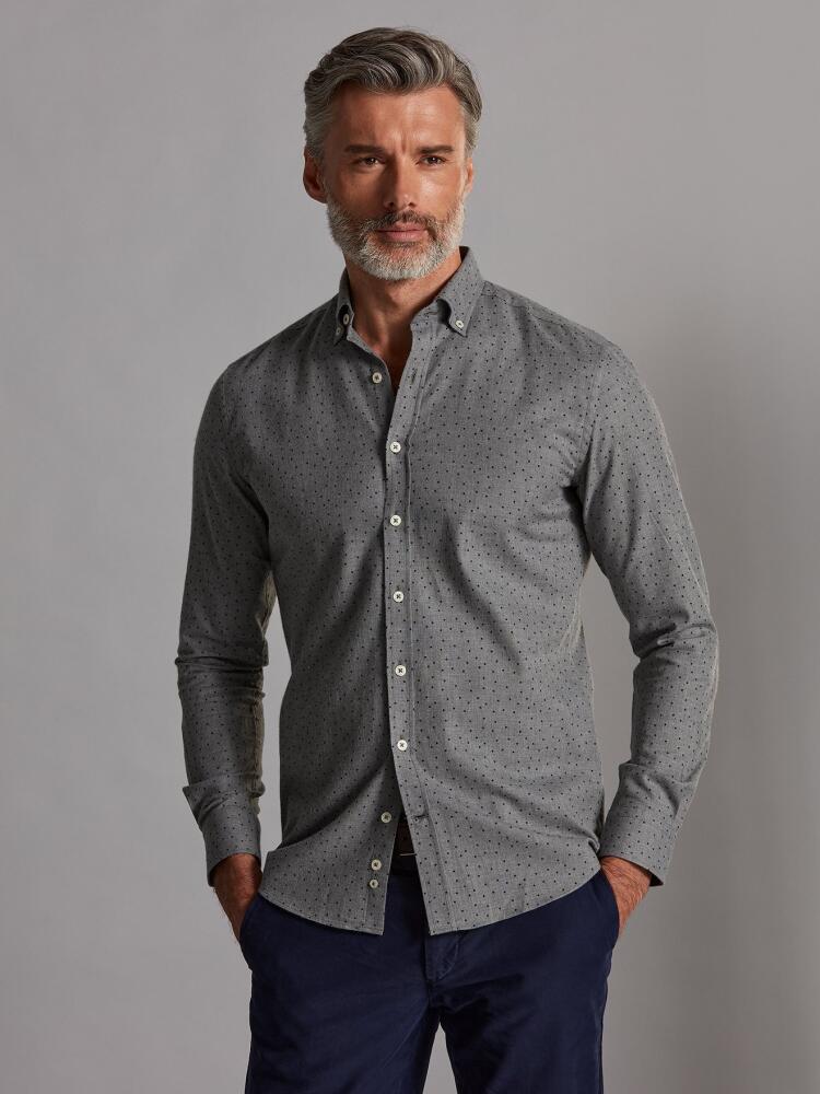 Chemise cintrée Dorian en flanelle grise à pois imprimés - Col Boutonné Chemises Homme