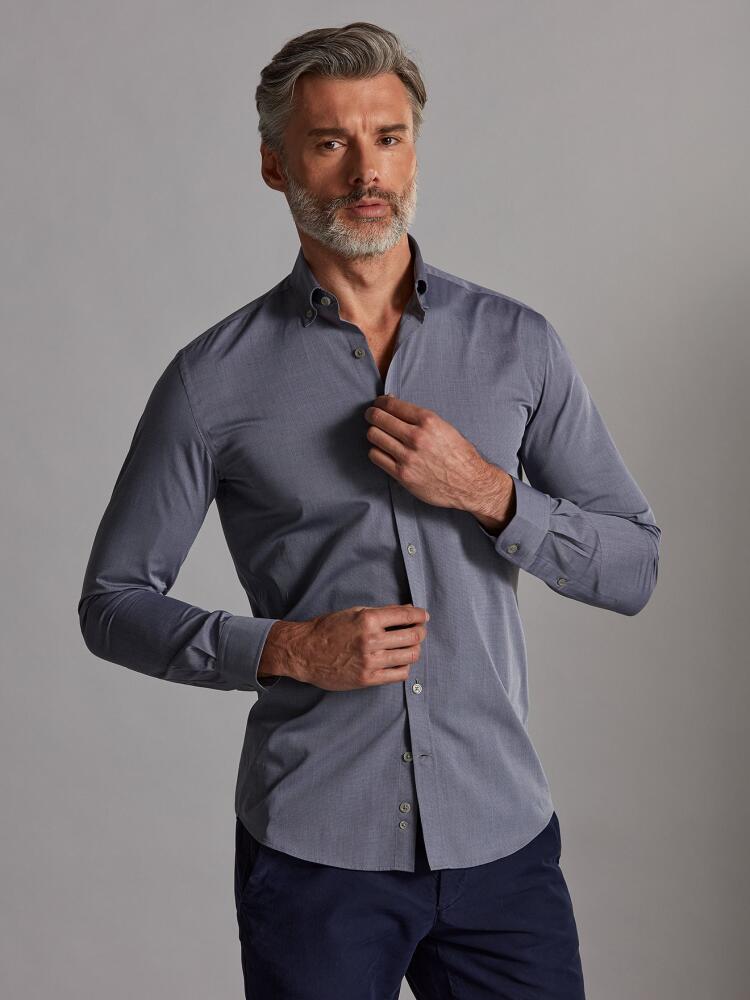 Chemise cintrée grise en fil à fil - Col Boutonné Chemises Homme