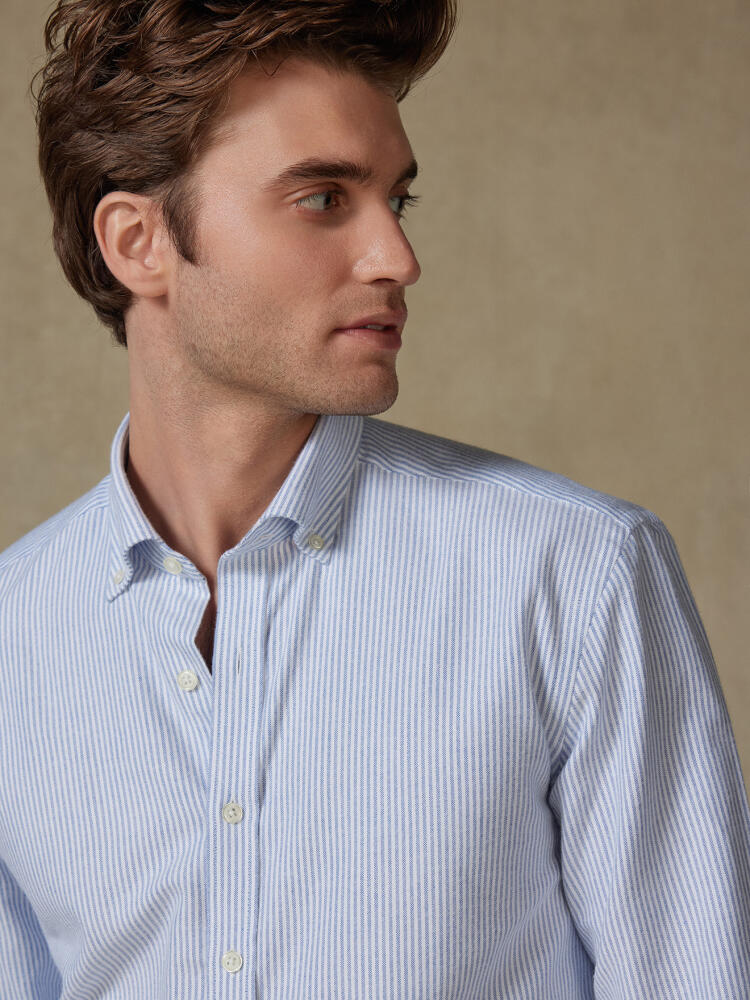 Chemise cintrée Grab en oxford brushed bleu - Col boutonné Chemises Business Slim