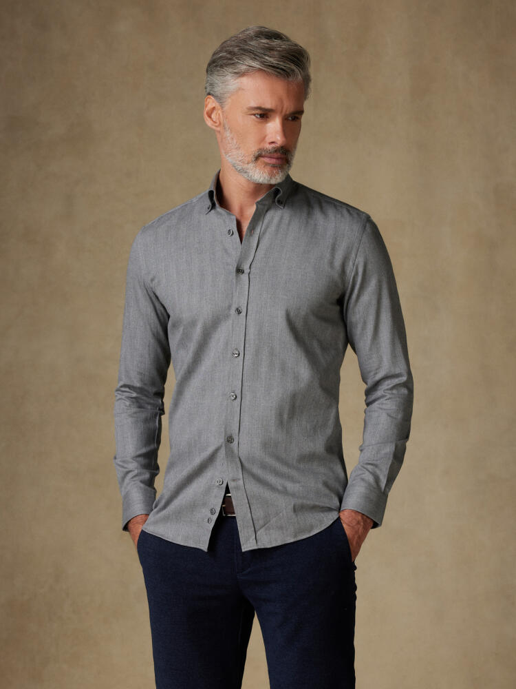 Chemise cintrée Hall en flanelle anthracite - Col Boutonné Chemises Homme
