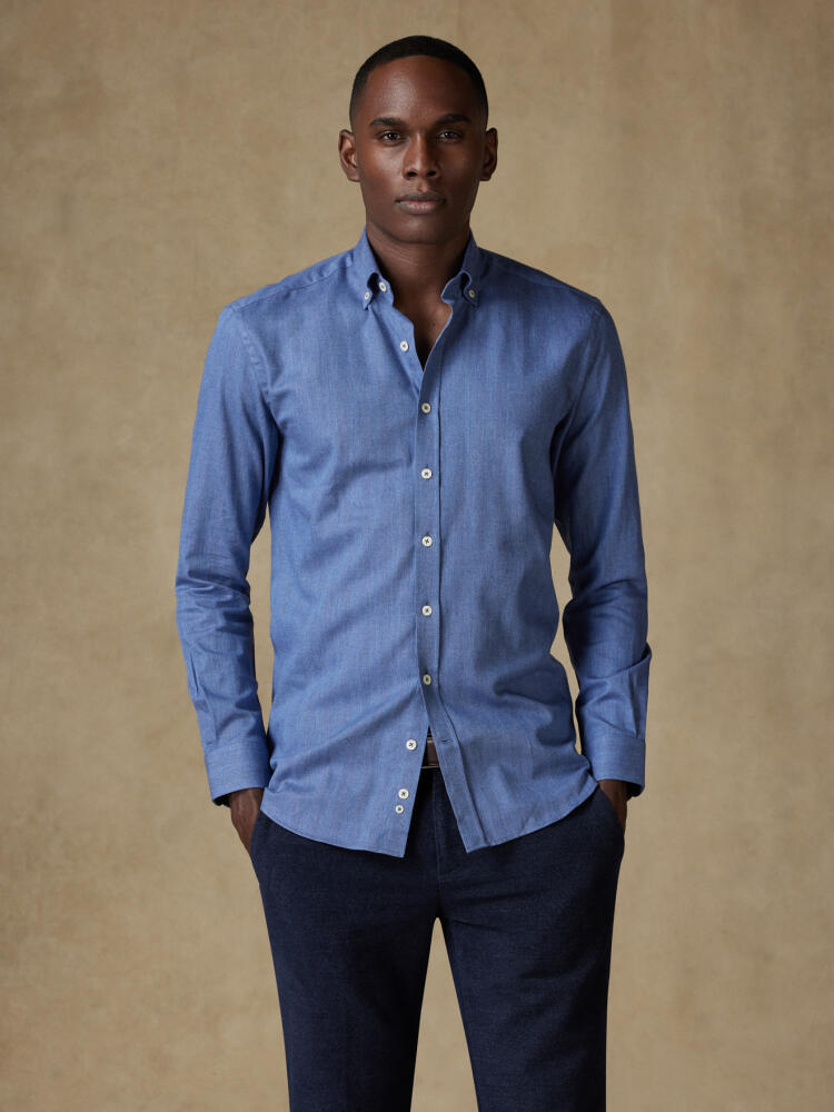 Chemise cintrée Hall en flanelle bleue - Col Boutonné Chemises Homme