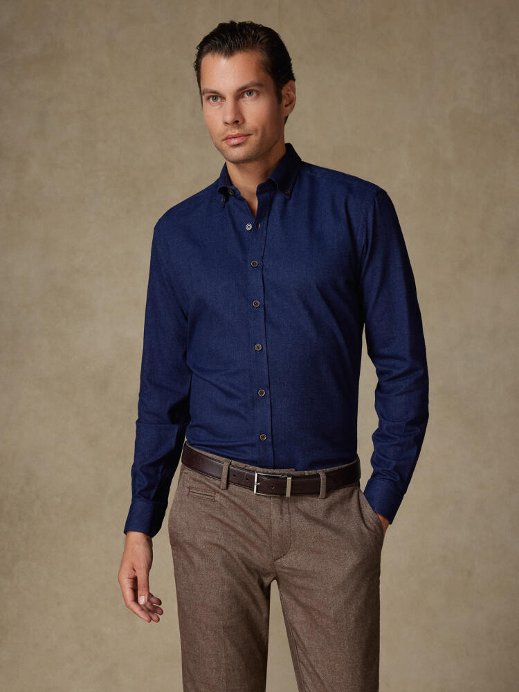 Chemise cintrée Hall en flanelle marine - Col Boutonné Chemises Casual Slim