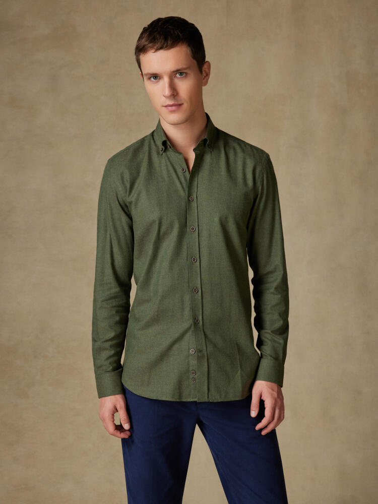Chemise cintrée Hall en flanelle kaki - Col Boutonné Chemises Homme
