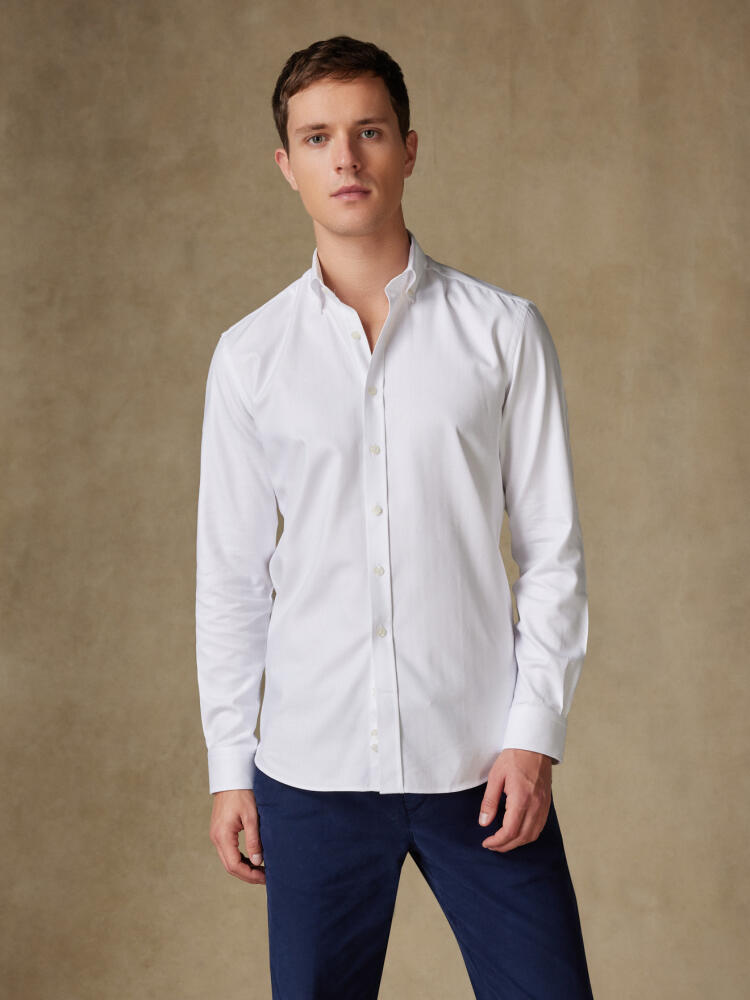 Chemise cintrée en Chevron blanc  - Col Boutonné Chemises Homme