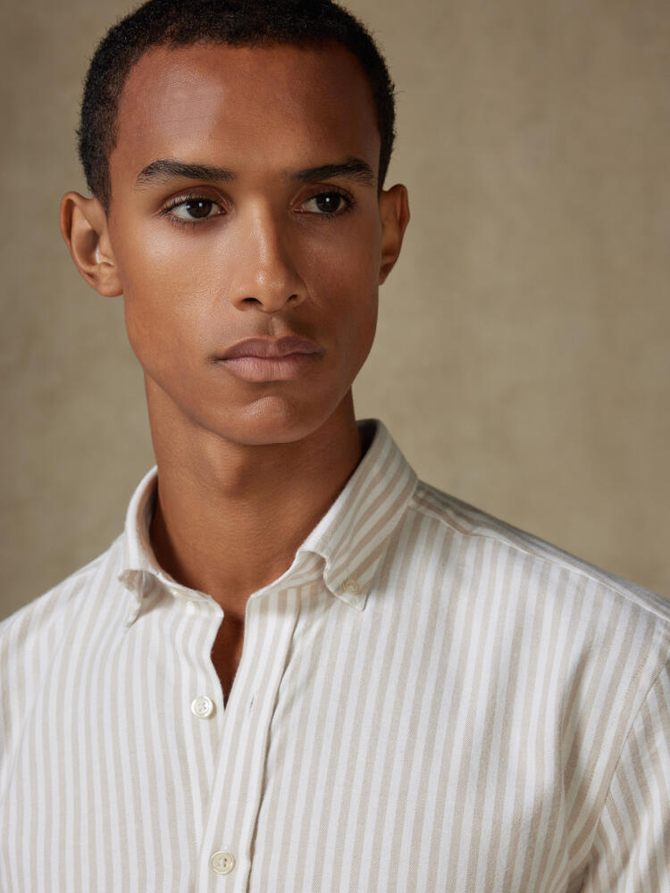 Chemise cintrée Jayden en oxford brushed beige - Col boutonné Chemises Business Slim
