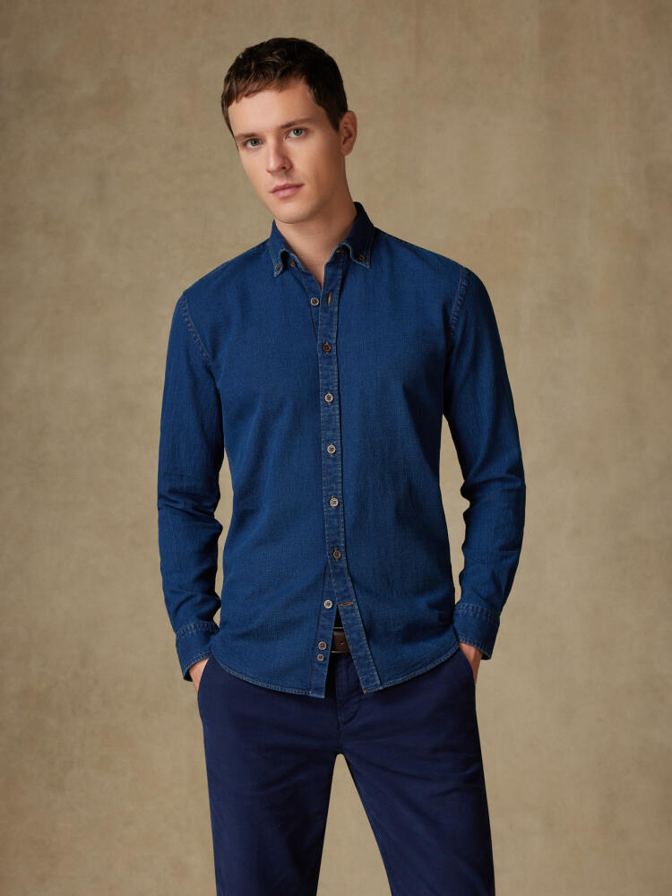 Chemise cintrée Kurt en oxford indigo  - Col Boutonné Chemises Homme