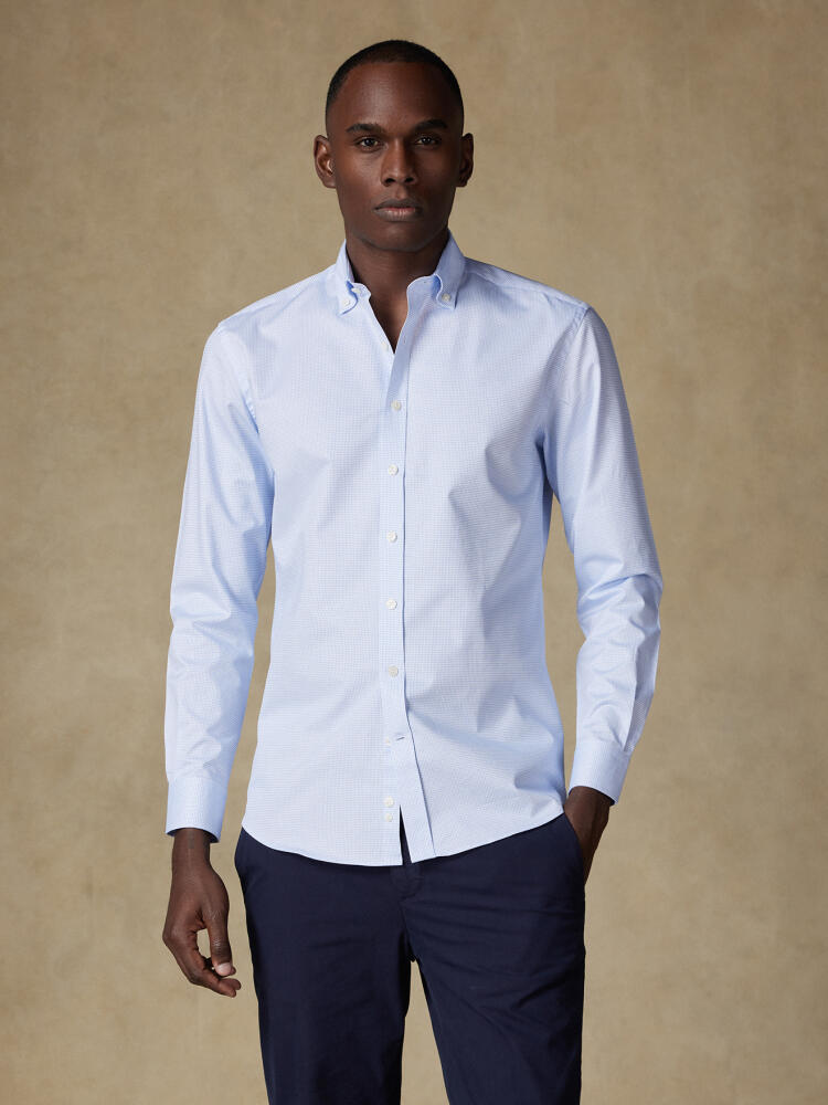 Chemise cintrée Lenny à carreaux ciel  - Col Boutonné Chemises Homme