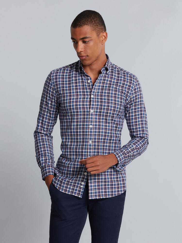 Chemise cintrée Leon à carreaux marron - Col Boutonné Chemises Homme