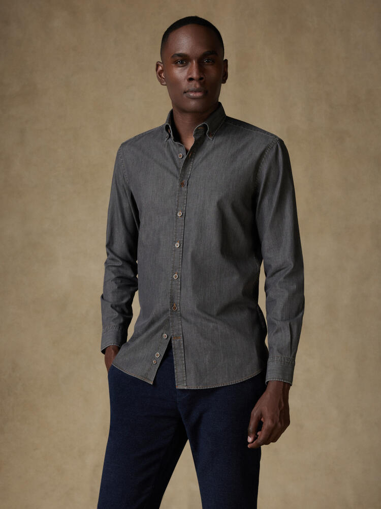 Chemise cintrée Lou en denim gris  - Col Boutonné Chemises Homme