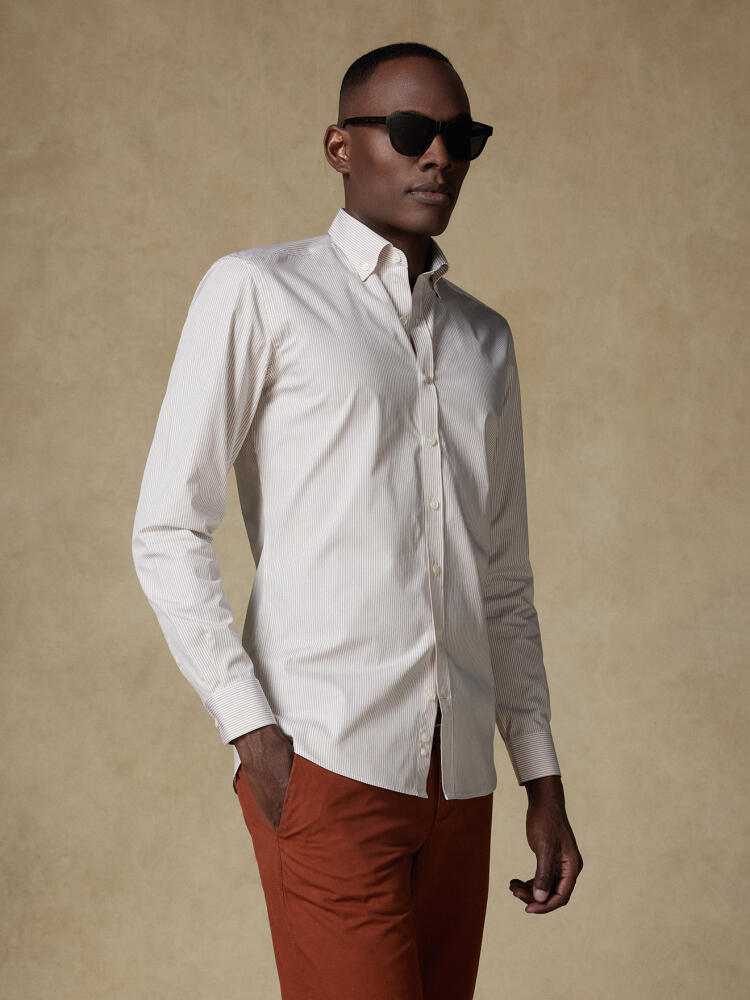 Chemise cintrée Menthon à rayures beige - Col boutonné Chemises Col Boutonné Iconiques