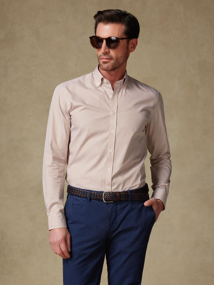 Chemise cintrée Menthon à rayures havane - Col boutonné Chemises Col Boutonné Iconiques