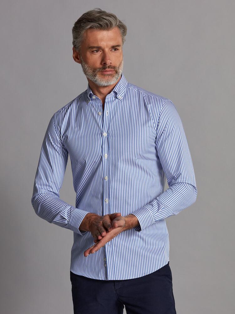 Chemise cintrée Nick à rayures bleues - Col Boutonné Chemises Homme