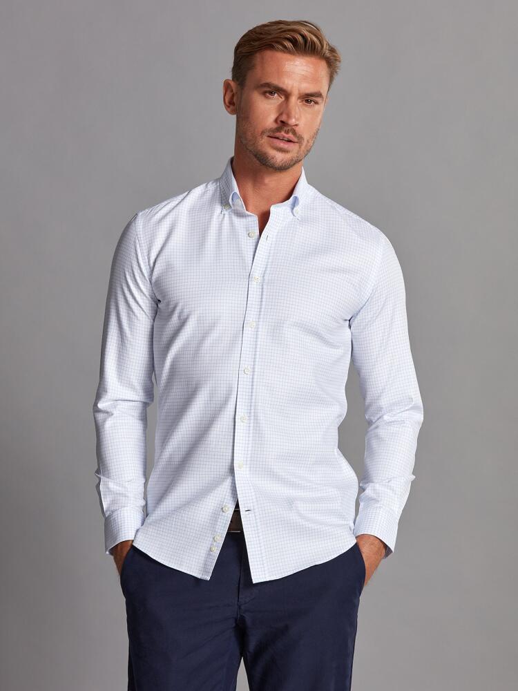 Chemise cintrée Oleg à carreaux chevron ciel - Col Boutonné Chemises Homme
