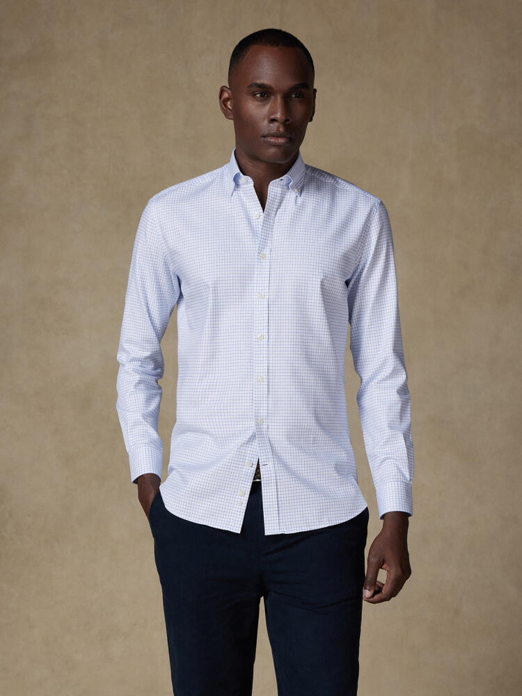 Chemise cintrée Oleg à carreaux bleus - Col Boutonné Chemises Homme